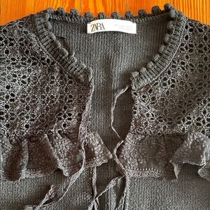 Zara Charcoal Lace Accent Cardigan